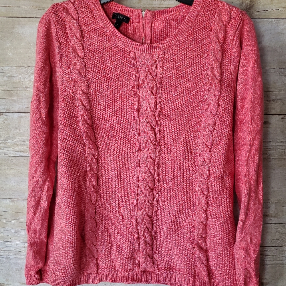 Talbots Coral Cable Knit Sweater - EUC - Lg